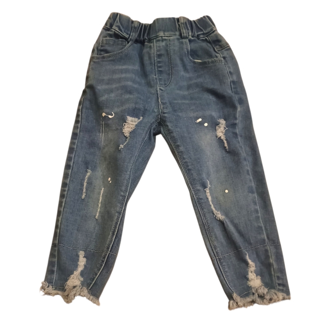 Kidscool Space Size 12-18 M Edgy Distressed Blue Denim Shinny Jeans frayed hem